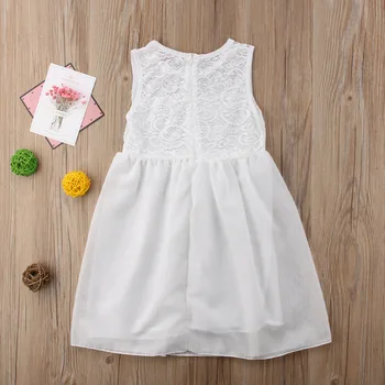 2019 M. Vasarą Vaikams Baby Girl Nėrinių Gėlių Oficialią Šalies Šifono Suknelė Sundress Balta Nėrinių Vestidos Jūsų Princesė
