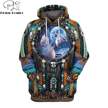 2019 Mados Bohemijos stiliaus Hoodie Gimtoji Modelis Vilkas Dreamcatcher 3D Spausdinimo hoodies Unisex Harajuku streetwear sudadera hombre