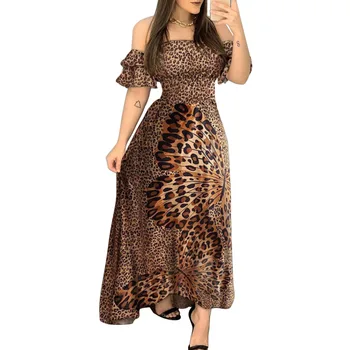 2020 Naujas Moterų Elegantiškas Off Peties Spausdinti Suknelė Vintage Leopard 