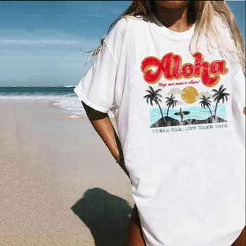 2020 NAUJAS Vasaros Atogrąžų Paplūdimio Spausdinti Moterų White T-shirt 