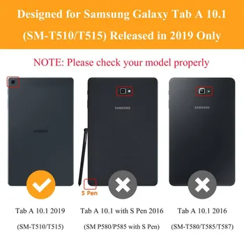 360 Sukasi Case for Samsung Galaxy Tab 10.1 2019 T510 T515 Apversti Stovėti PU Odos Padengti SM-T510 
