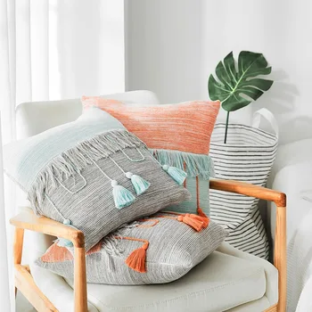 45cm oranžinė/pilka/žalia Bohemijos medvilnės megzti pagalvėlė padengti kutas sofa mesti pagalvės užvalkalą pakraščiuose juosmens pagalvę padengti atlošas