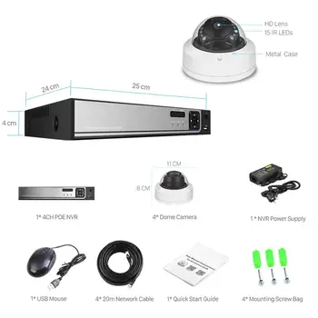 4CH 1080P Home Security 2TB HDD NVR 4pcs POE VAIZDO kamerų Sistema 2MP, 3MP Garso Garso Lauko infraraudonųjų SPINDULIŲ Naktinio Matymo Priežiūros Rinkinys