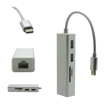 5 in 1 USB 3.1 Tipas C 2 USB 3.0 Prievadai Hub SD/TF Kortelių Skaitytuvas RJ45 10/100/1000 Gigabit Ethernet 
