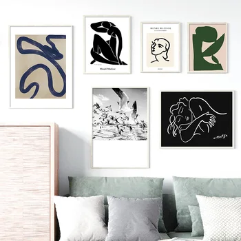 Abstrakti Matisse Mergina, Geometrinės Linijos Sienos Meno Tapybos Drobės Šiaurės Plakatai Ir Spausdina Sienos Nuotraukas Gyvenimo Kambario Dekoro