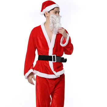 Atvykimo Plius Dydis Suaugusiųjų Kostiumų Santa Claus cosplay Kostiumas Kalėdų Kostiumai Vyrams Kailio Kelnes Barzda Diržo Skrybėlę Nustatyti Kalėdų Nustatyti