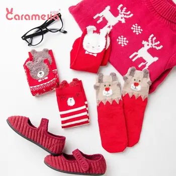 Caramella 4Pairs Laimingas Žiemą Vaikams Kojinės Raudonos Kalėdos, naujieji Metai 3D Ausies Juokinga Vaikams, Kūdikių Kojinės 0-12Y Kūdikių Dovanų Dėžutėje Paketas