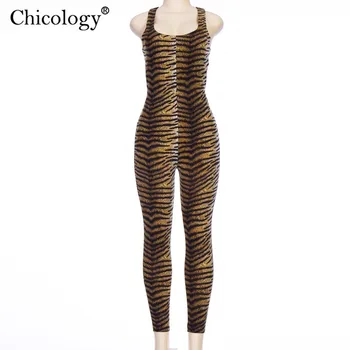 Chicology tigras spausdinti sexy ilga jumpsuit kelnės criss cross sleeeveless moterims šuolis kostiumas 2019 metų rudens žiemos drabužių streetwear