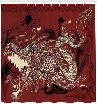 Dragon Dušo Užuolaidos Piktas Drakonas Doodle apie Grunge Background Japonijos Rytų Eterinės Modelio Spausdinimo audinys Audinys Vonios kambarys