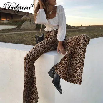 Dulzura tigras, leopardas aukšto juosmens flare kelnės bell 2019 m. rudens-žiemos drabužius moterims seksualus streetwear kelnės dugnas
