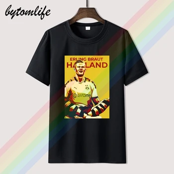 Erling Haaland Šventė T-shirt Vasaros Spausdinti Populiarus Black Marškinėliai Medvilnės Tees Nuostabi Trumpas Rankovės Unikali Vyrų Viršūnės