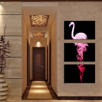 HD Spausdinti Paveikslai Ant Drobės Kambarį Namų Dekoro 3 Gabalus Abstrakčiai Pink Flamingo Plakatai Modulinės Gyvūnų Nuotraukas Sistemą