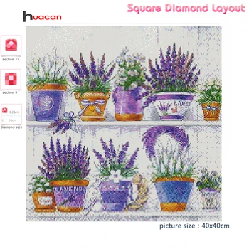 Huacan Diamond Tapybos Vaza Levandų Diamond Mozaikos Gėlių Kryželiu Kvadratiniu Rankų Darbo Dovana Sienų Lipdukai