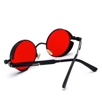 Kachawoo retro steampunk apvalūs akiniai nuo saulės vyrams, dovanos moterims, raudona objektyvas metalinis korpusas apvalus saulės akiniai steampunk priedai