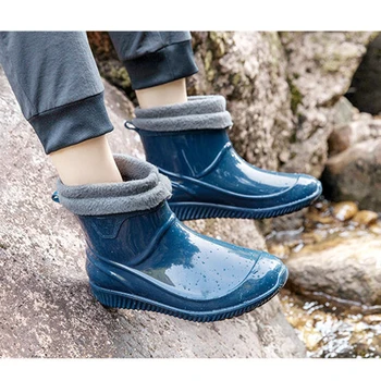 Lietaus batai vyriški vandeniui trumpas plastiko kaliošai stilingi lietaus batai ir medvilnės neleidžiančioms slysti žvejybos batai, darbinė vandens batai