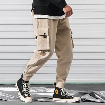 Mados 2019 Naujas Prarasti Velcro Pluošto Kojų Kelnės Hip-Hop Sporto Harlan Atsitiktinis Vyrų Krovinių Kelnės M-3XL