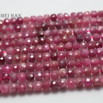 Meihan Nemokamas pristatymas Natūralus rožinis turmalinas 4 mm briaunotas kubas prarasti akmens karoliukai papuošalai priėmimo dizainas