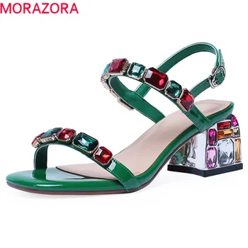 MORAZORA 2020 naują atvykimo lakinės odos sandalai moterims vasaros batai kristalų sagtis Paplūdimio bateliai paprasta šalis, vestuvių bateliai moteris