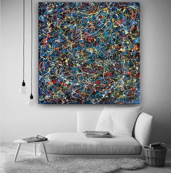 Mėlyna Jackson Pollock Stiliaus Abstraktus Paveikslas Didelis, Sienos Menas Šiuolaikinio Abstraktaus Šiuolaikinio Meno Tapybos Drobės Namų Dekoro