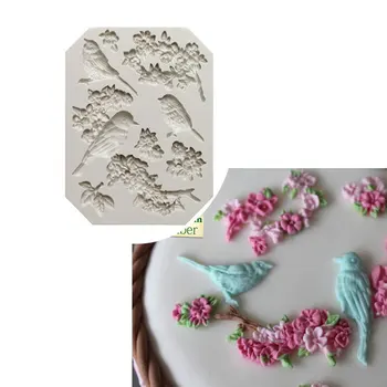 Naujas Atvykimo Sugarcraft Paukščių ir Gėlių silikono formos minkštas pelėsių tortas dekoravimo priemonės šokolado gumpaste pelėsių