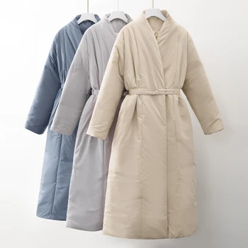 Naujas Dizainas 2020 Moterų Žiemos laipsnį Storas Kailis Šiltas Parko Negabaritinių Maxi Ilgas paltas su diržu Atsitiktinis viršutinių drabužių siuvimas