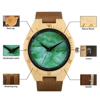 Naujausias Ultra-šviesaus Medžio Žiūrėti Vyrų Unikalus Marbal Žalia Veidas Dial Kvarcinis Analoginis Žiūrėti Oda Sumedėjusių Žiūrėti Laikrodis Vyras Reloj Hombre