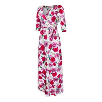 Pavasario vasaros Ilga Suknelė Moterims trumpomis Rankovėmis gėlių Spausdinti Vintage Suknelė 5XL Plius Dydis Wrap diržo didelis hem Suknelė