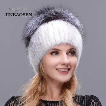 Rusijos moters žiemos kelionių mados kailio kepurę nekilnojamojo audinės kailio sidabrinės lapės kailio kepurę vilna, mezgimo linijinės slidinėjimo skrybėlę, rankų darbo nemokama siųsti