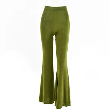 Sibybo Tampri Aukšto Juosmens Bell Bottom Kelnės Moterims Pavasario Bodycon Ilgai Ziajać Femme Streetwear Atsitiktinis Žalios Kelnės Blyksnius Kelnių