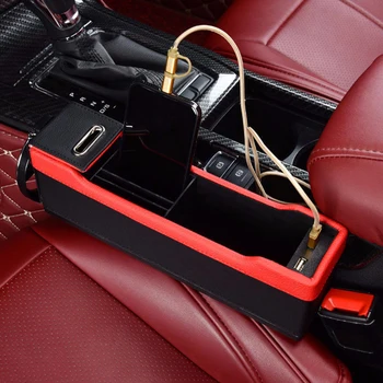 Universalus Automobilių Sėdynės Spragą Užpildo Catcher Organizatorius Konsolės Pusėje Kišenėje Laikymo Dėžutė Atveju Dual USB Įkroviklis Puodelio Laikiklis Auto Tvirtinimas