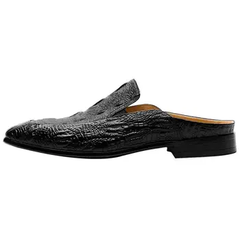 Vyrų tendencijos odos mulų pusė šlepetės prabanga išorinis dėvėti vyriški odiniai batai Krokodilo modelis Atvira nugara Šlepetės Dizainerio Batus