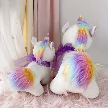 Įdaryti gyvūnams aukštos kokybės raudonos Vaivorykštė vienaragis kūdikiui nuraminti lėlės, pliušiniai violetinė Šilko Skara unicornio dovana princesė mergina